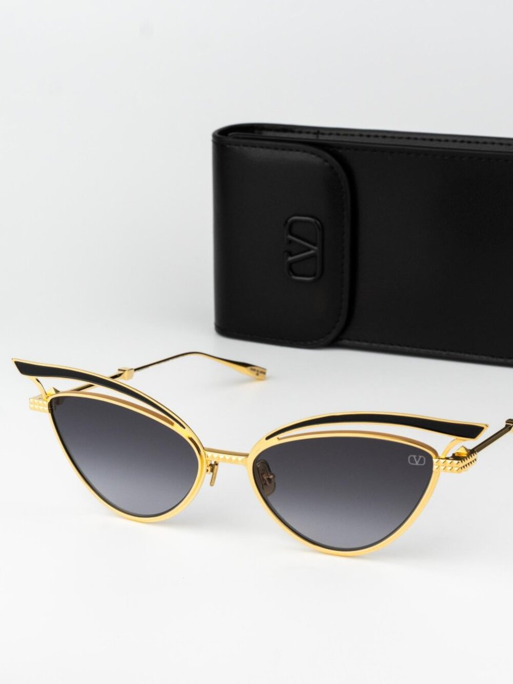 Valentino Women Sunglasses Titanium Gold Grey Cat Eye V - GLASSLINER VLS-118A-55
